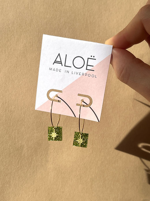 Aloe Mini Star Hoop Earrings - Green