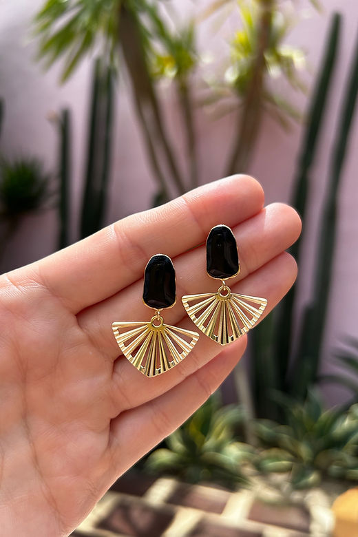 Aloe Black Enamel & Gold Fan Studs