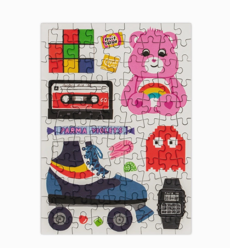 Children's puzzle with colorful illustrations on a white background