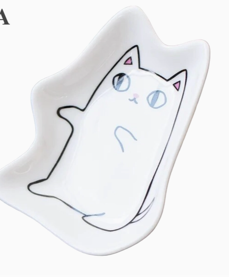 Japanese Style BLACK AND WHITE Cat Ceramic Tiny Plate