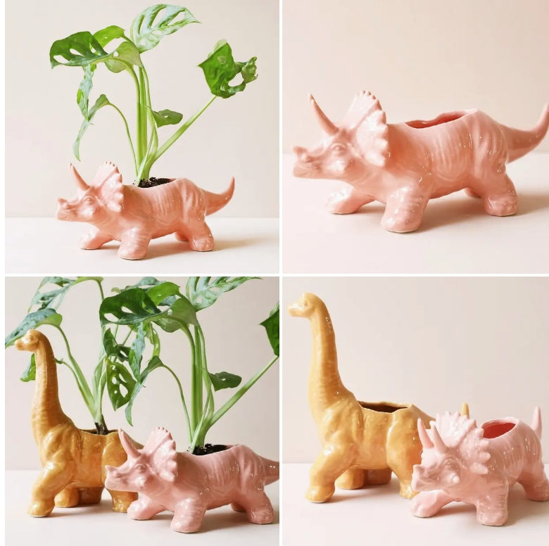 Pink Triceratops Dinosaur Planter