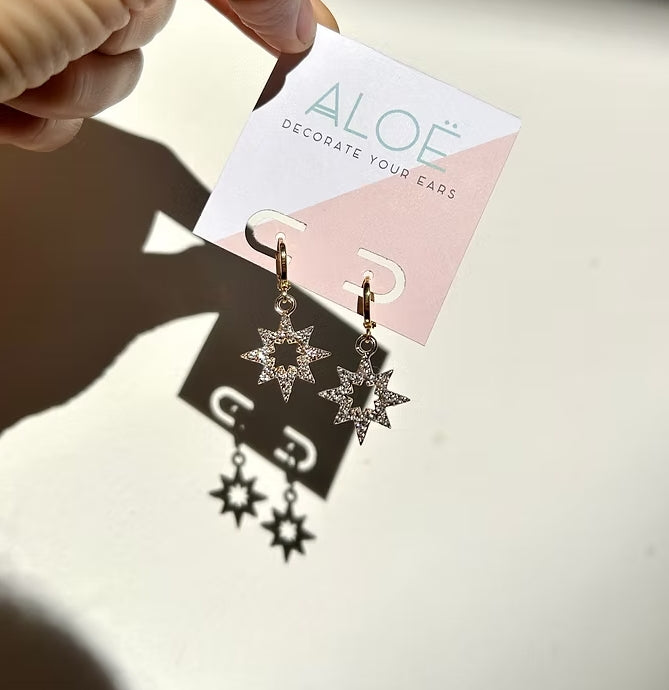 Gemstone Star Huggie Earrings