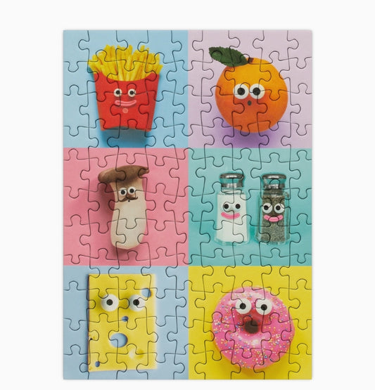 puzzle with cartoon food characters on a colourful background