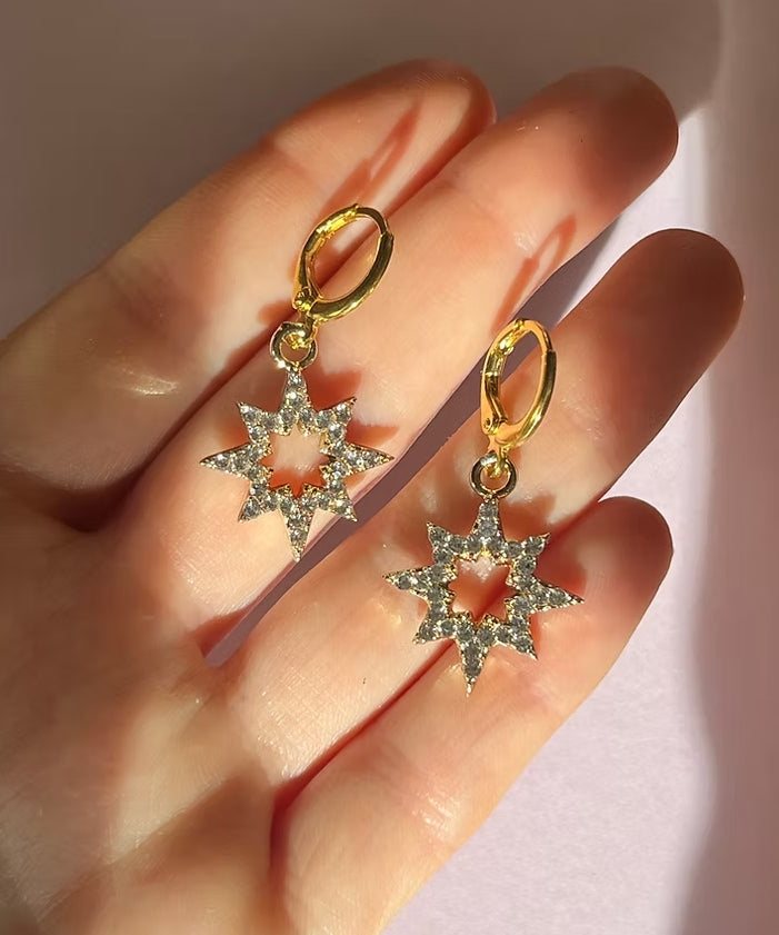 Gemstone Star Huggie Earrings
