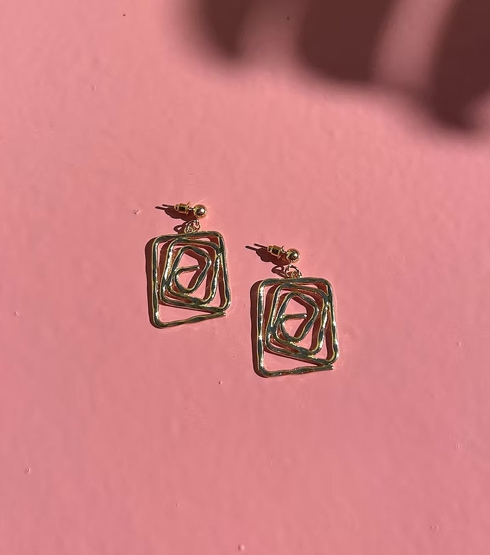 Gold Geo Spiral Drop Earrings