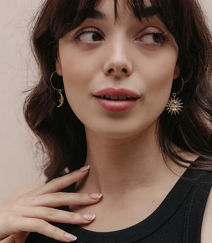 24k Gold Plated Sun & Moon Hoop Earrings