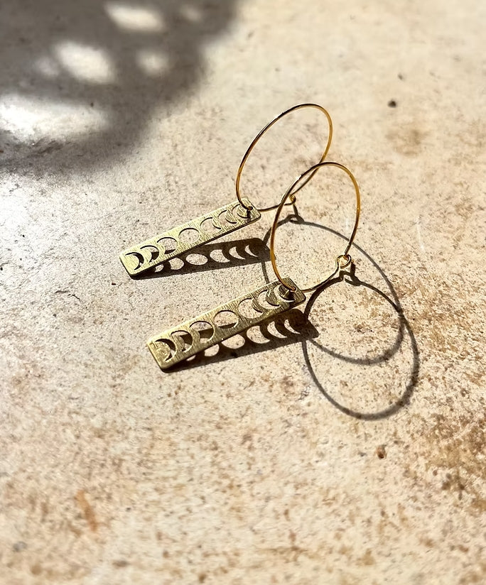 Celestial Moon Baton Hoop Earrings - Aloe Earrings