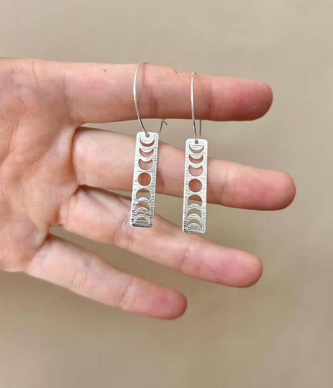 2Celestial Moon Baton Hoop Earrings in Silver - Aloe Earrings